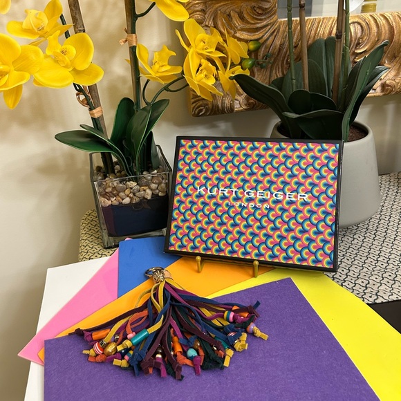 NEW Kurt Geiger Suede & Beaded Tassel Bag Charm Key Holder - Picture 4 of 6